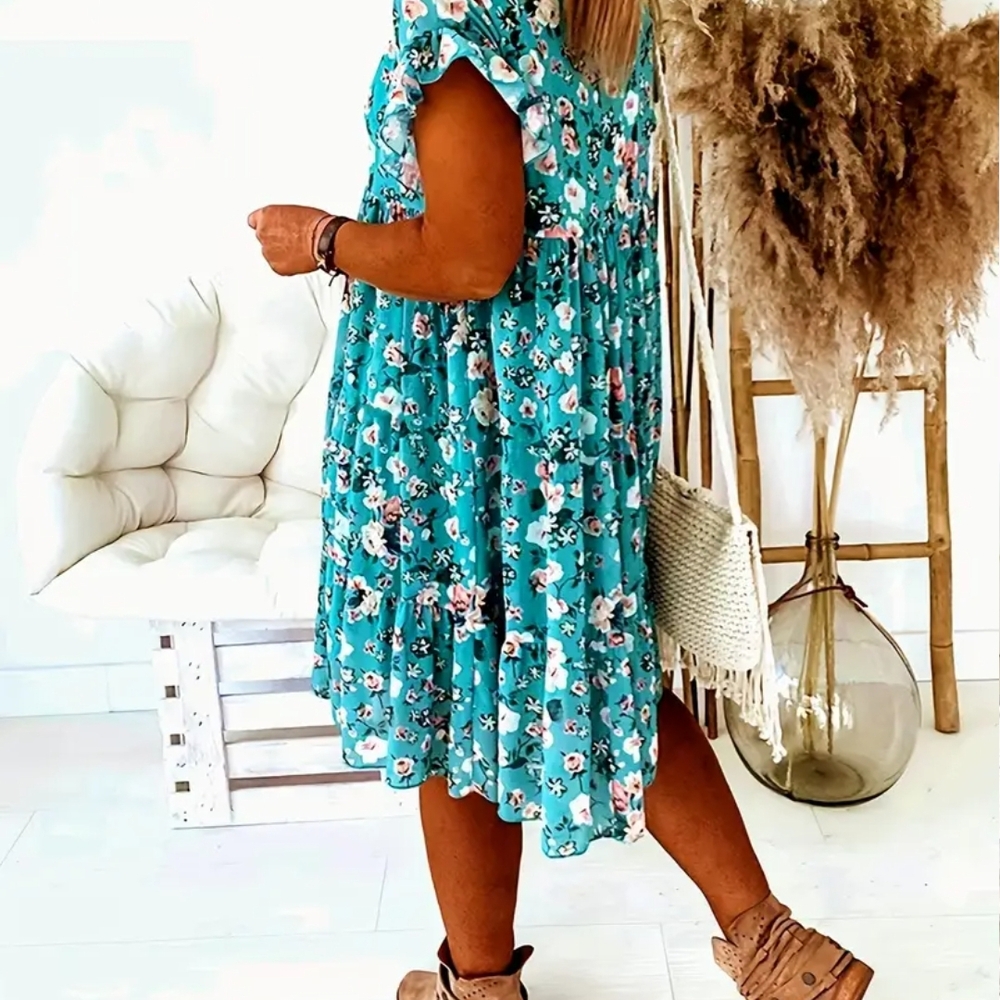 Floral Teal Dress - Picture 6 of 10